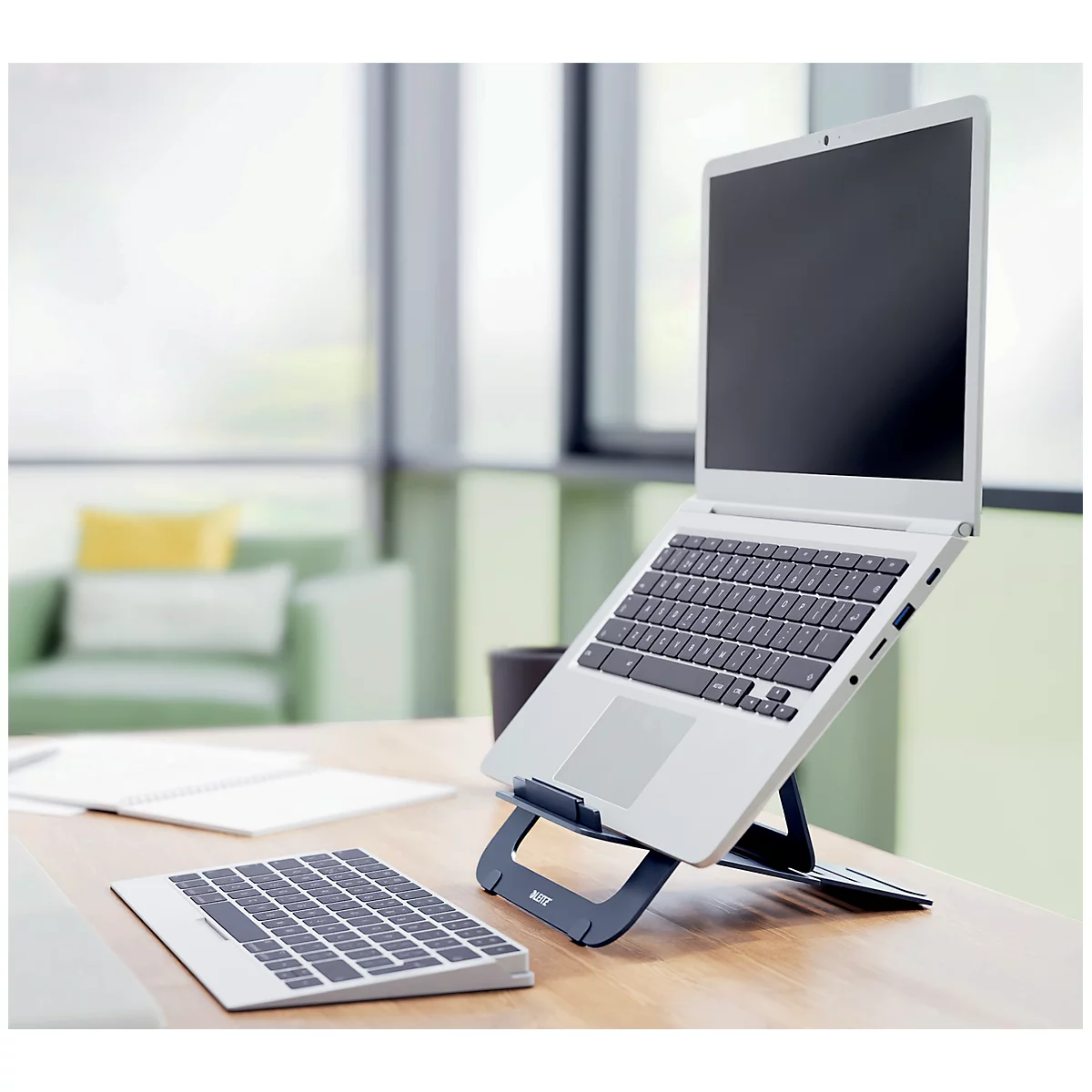 Leitz Ergo laptopstandaard 6346-00-89, voor 1 laptop/tablet 10-17', ergonomisch, ultraplat, inklapbaar, in hoogte verstelbaar, aluminium, donkergrijs