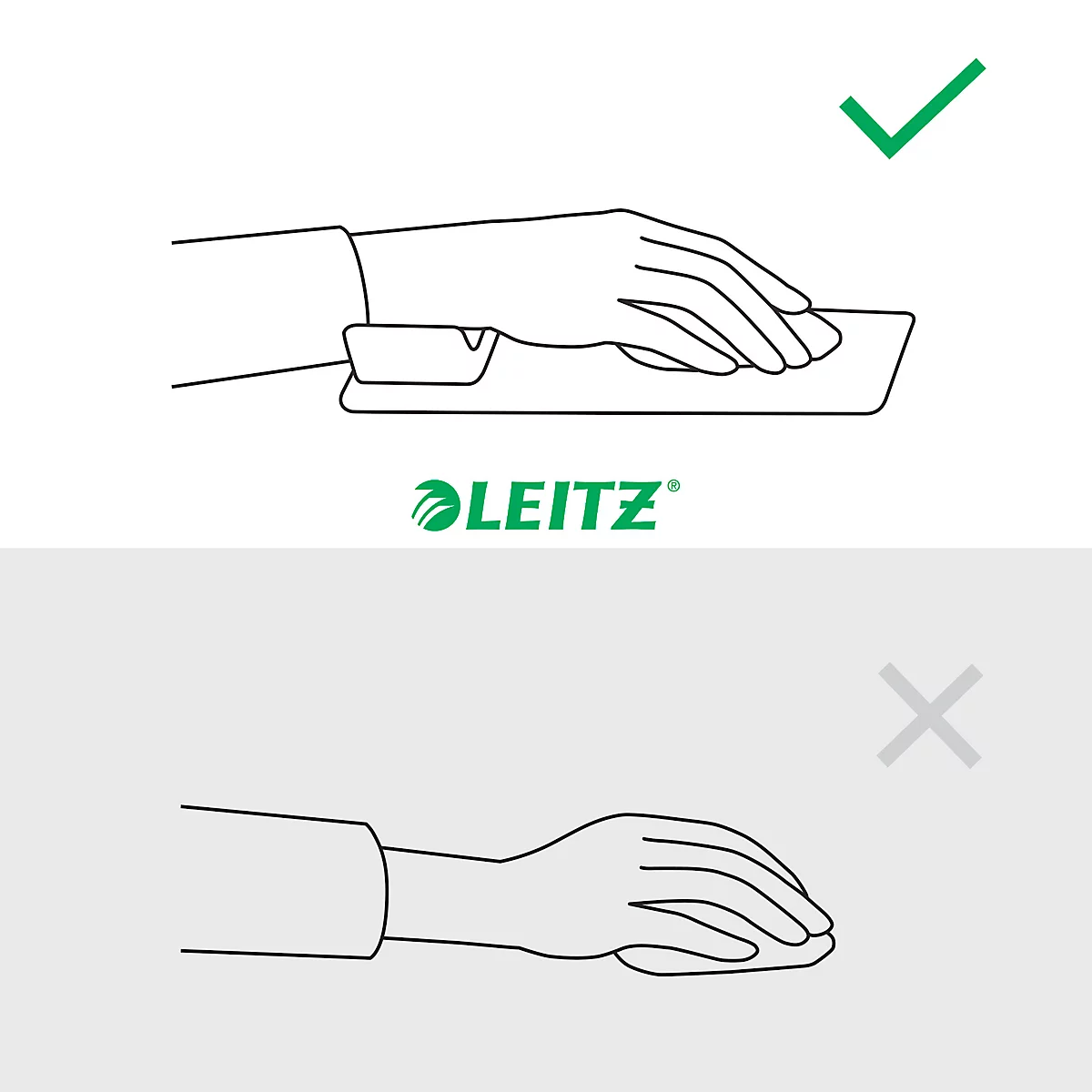 Leitz Ergo Mauspad und Handgelenkauflage, ergonomisch, 2 Höheneinstellungen, B 200 x T 260 x H 23 mm, hellgrau