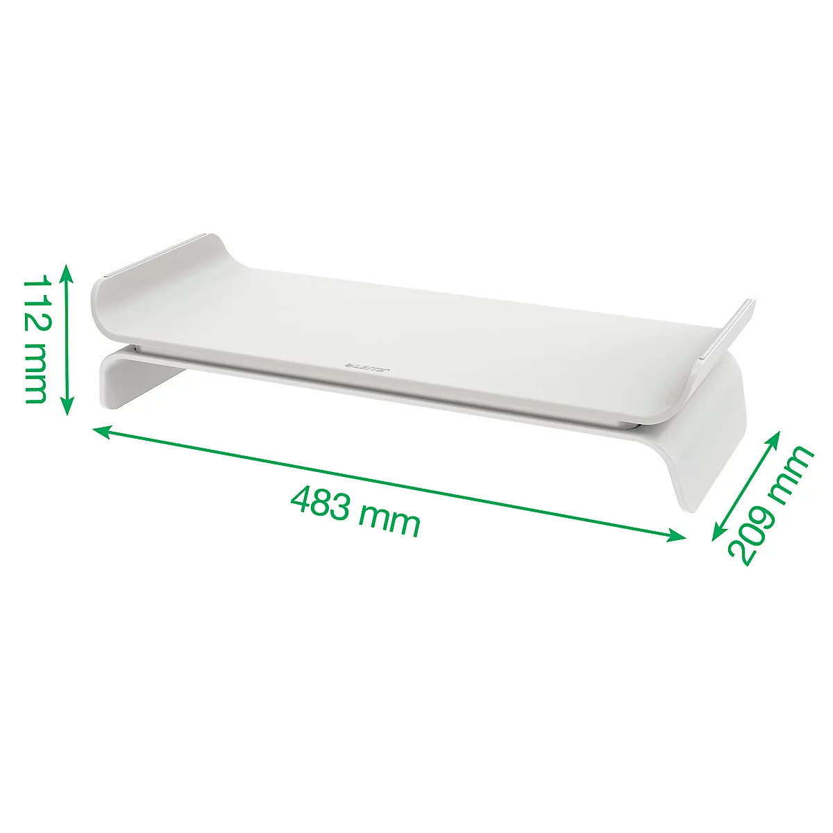Leitz® Ergo monitorstandaard, voor 1 beeldscherm tot 27', in hoogte verstelbaar, met opbergruimte voor toetsenbord, B 209 x D 438 x H 112 mm, lichtgrijs