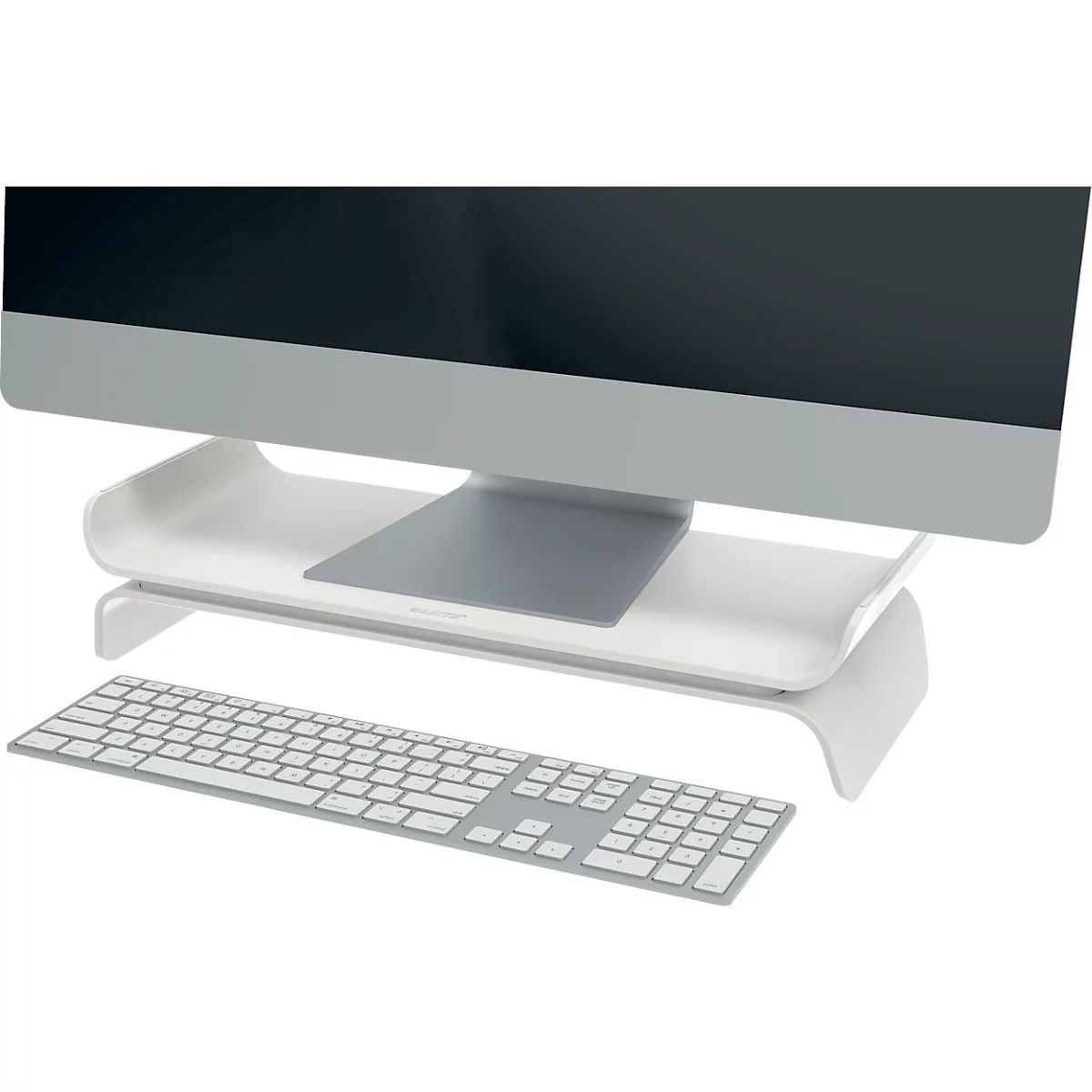 Leitz® Ergo monitorstandaard, voor 1 beeldscherm tot 27', in hoogte verstelbaar, met opbergruimte voor toetsenbord, B 209 x D 438 x H 112 mm, lichtgrijs