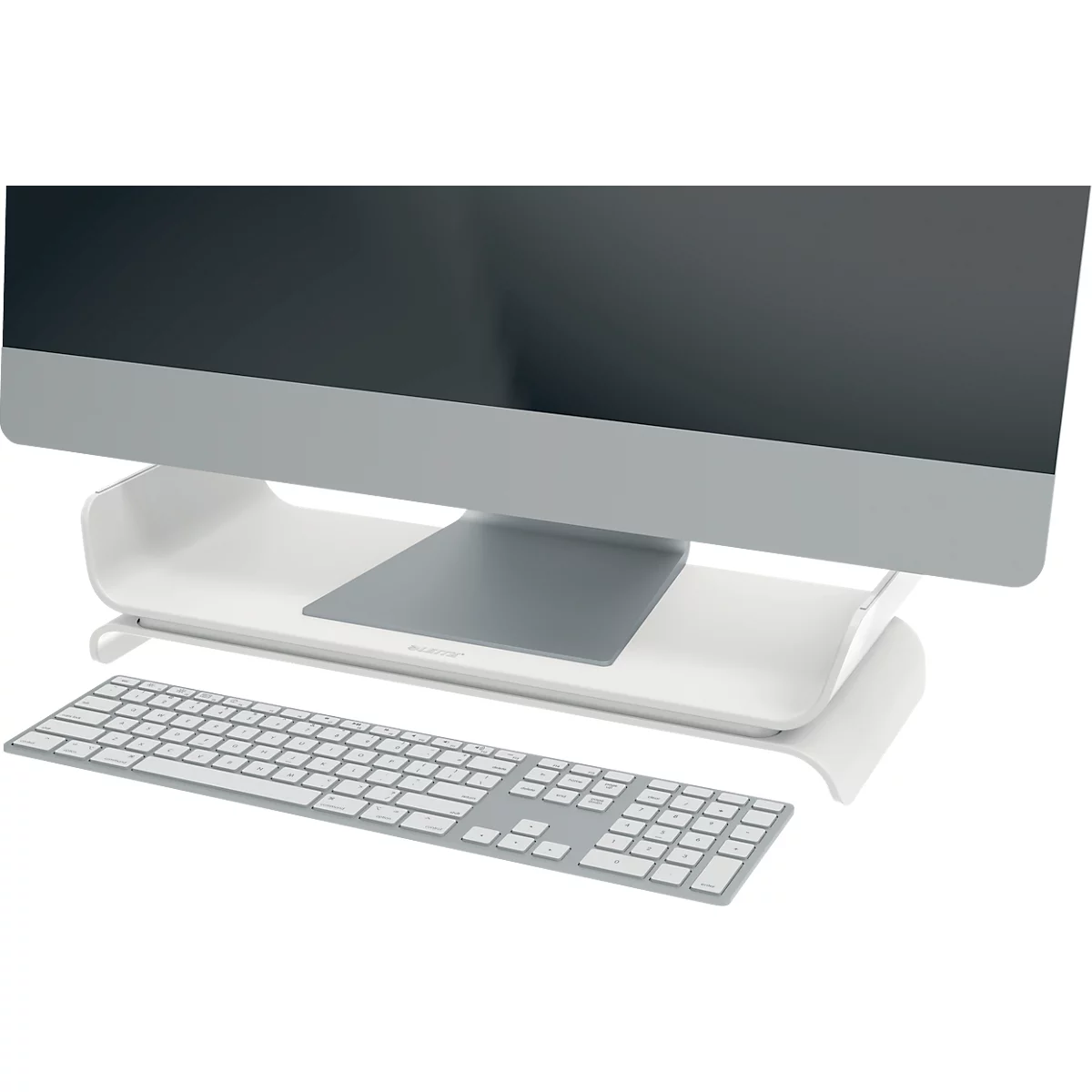 Leitz® Ergo monitorstandaard, voor 1 beeldscherm tot 27', in hoogte verstelbaar, met opbergruimte voor toetsenbord, B 209 x D 438 x H 112 mm, lichtgrijs