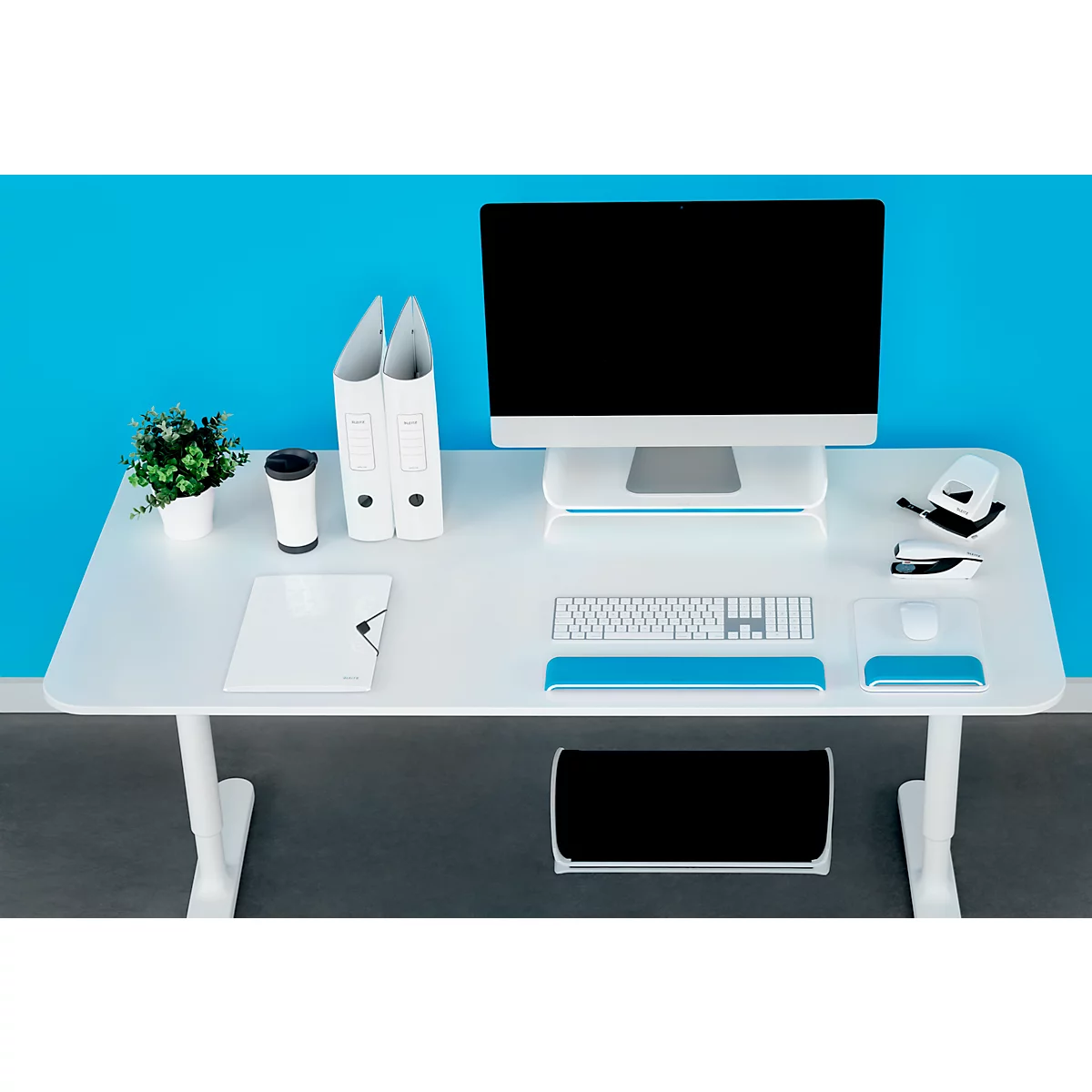 LEITZ® Ergo WOW polssteun voor toetsenborden, ergonomisch, 2-staps hoogteverstelbaar, L 437 x B 71 x H 21 mm, wit/blauw
