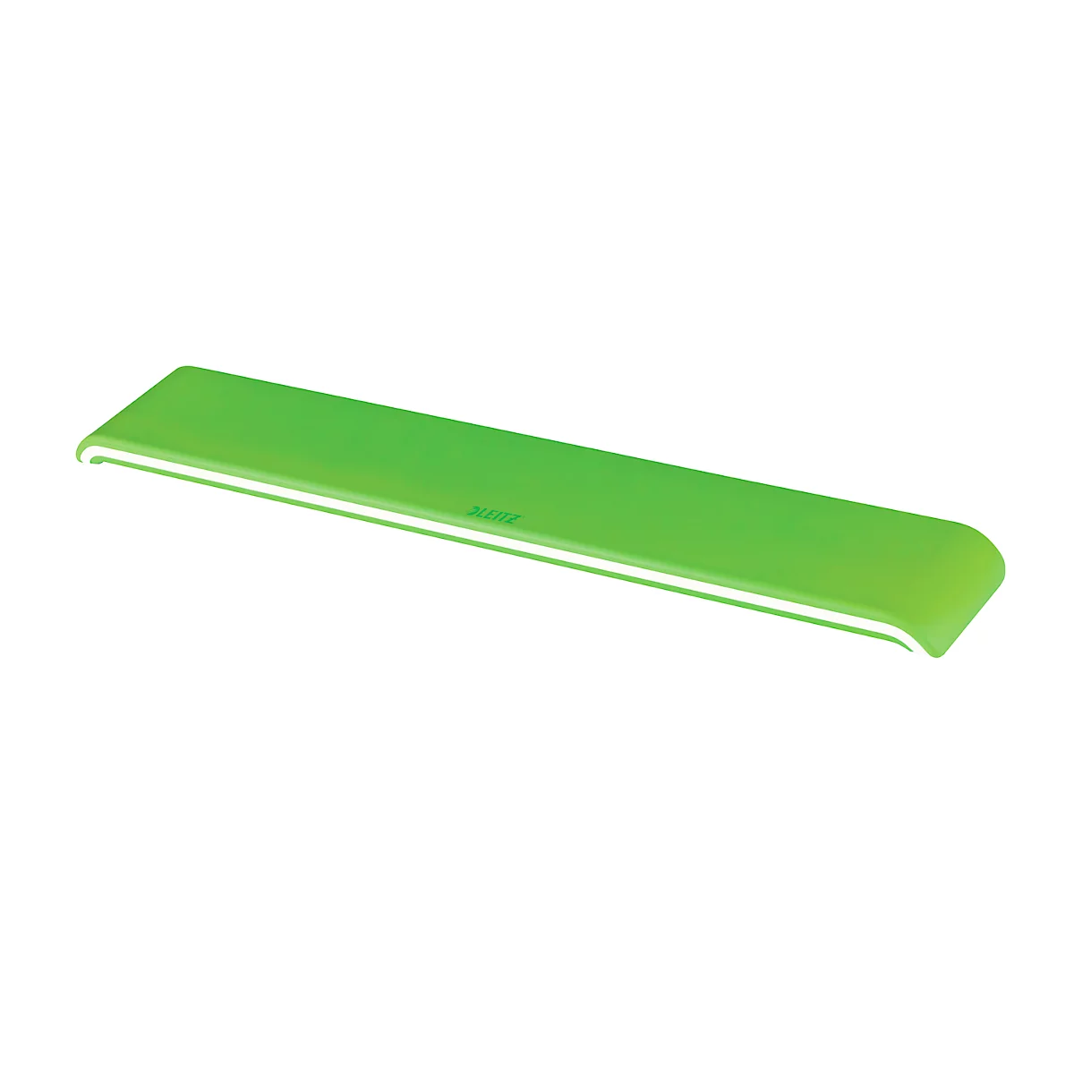 A light green, rectangular pen holder with rounded ends. A white stripe runs along the bottom edge.