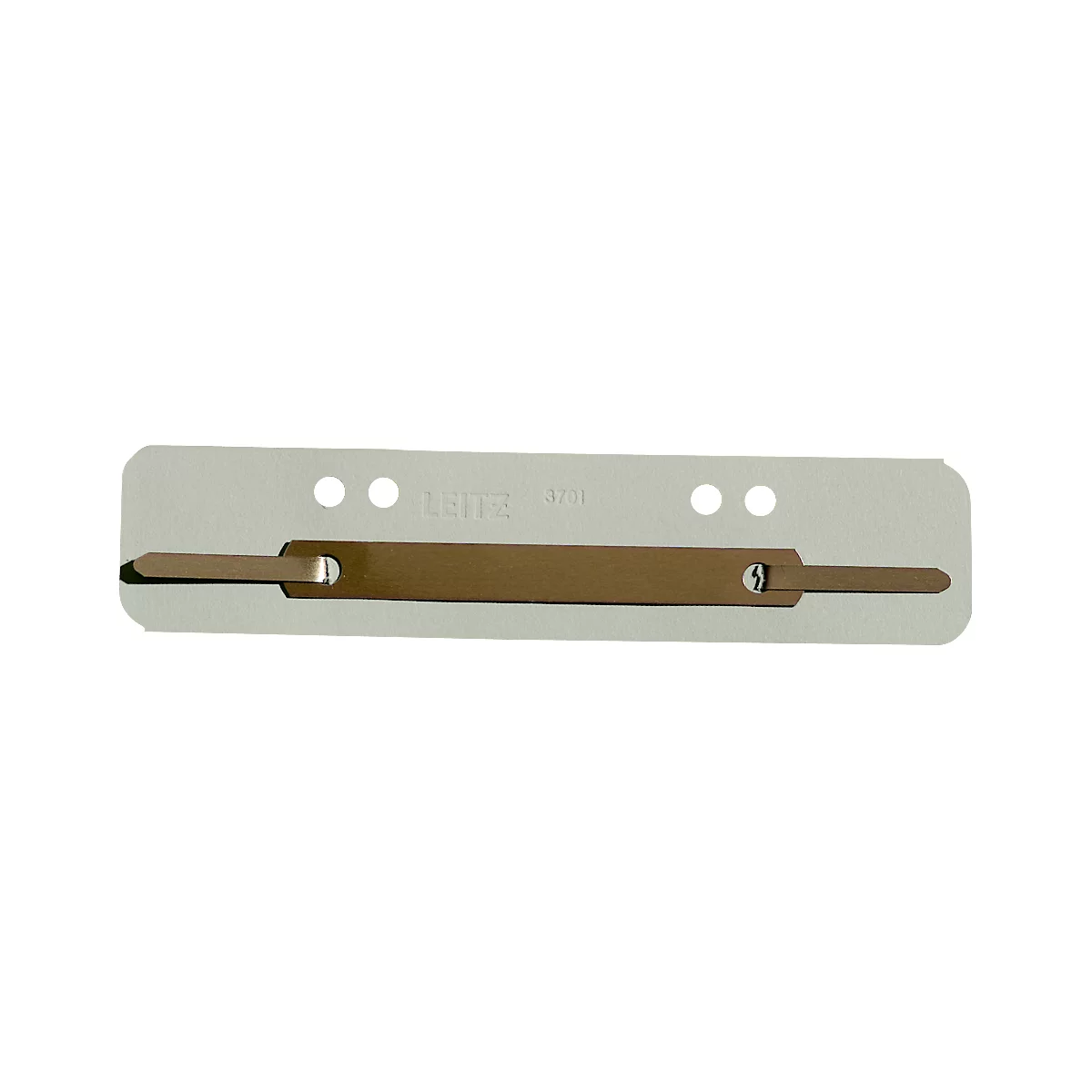 A brown lever inside a white cardboard tab.