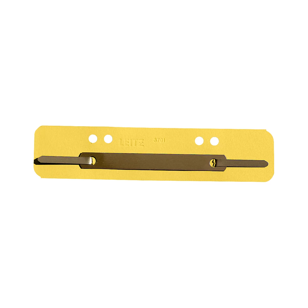 Yellow folder with brown metal clasp. Three holes for fastening are visible at the top.