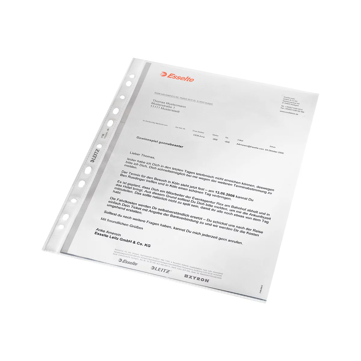 LEITZ® insteekhoesjes 4796, A4, bovenaan open, 100 stuks, generfd, transparant