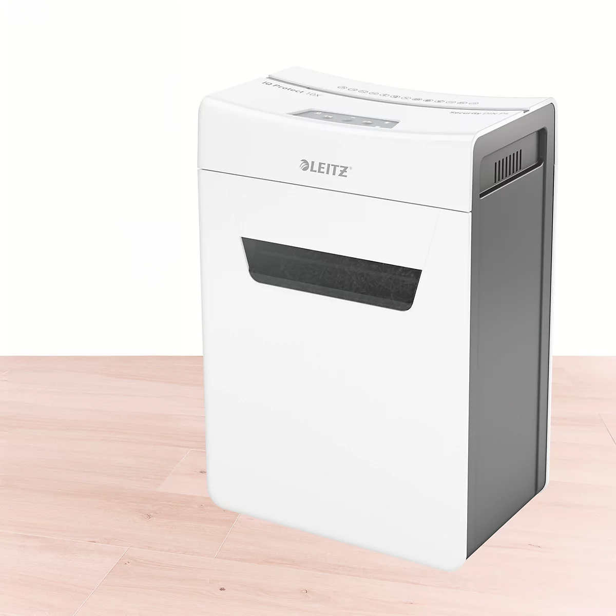 Leitz IQ 10X Protect Premium Aktenvernichter P4, Partikelschnitt 4 x 40 mm, 18 l, 10 Blatt Schnittleistung, Anti-Papierstau-Technologie, weiß