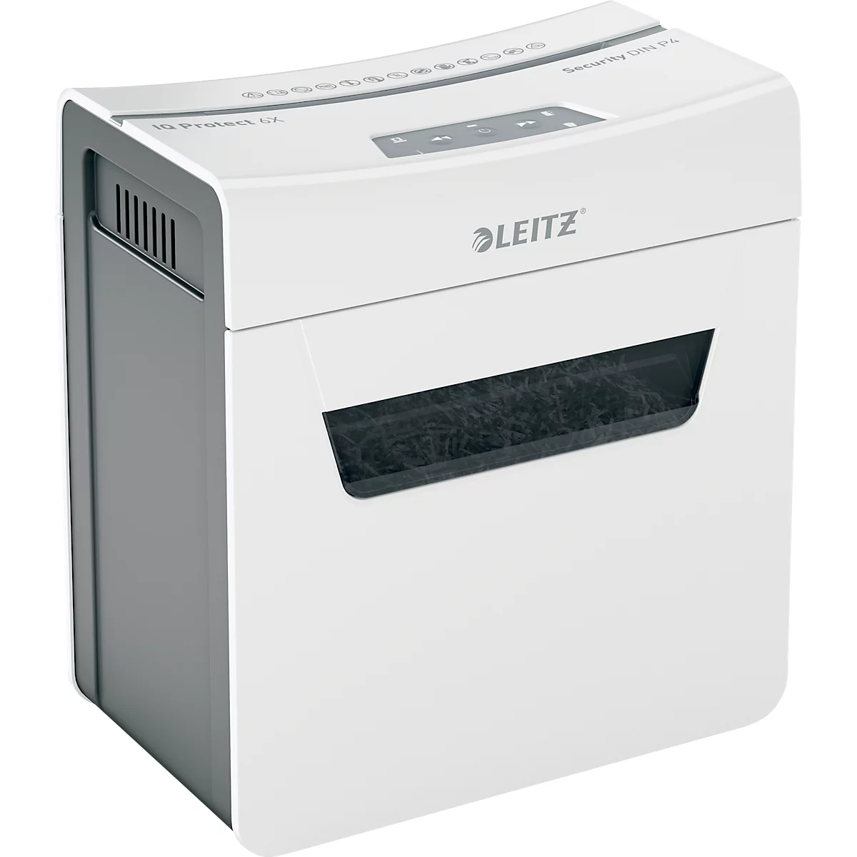 Leitz IQ 3M Protect Premium Aktenvernichter P5, Mikroschnitt 2 x 15 mm, 10 l, 3 Blatt Schnittleistung, Anti-Papierstau-Technologie, weiß
