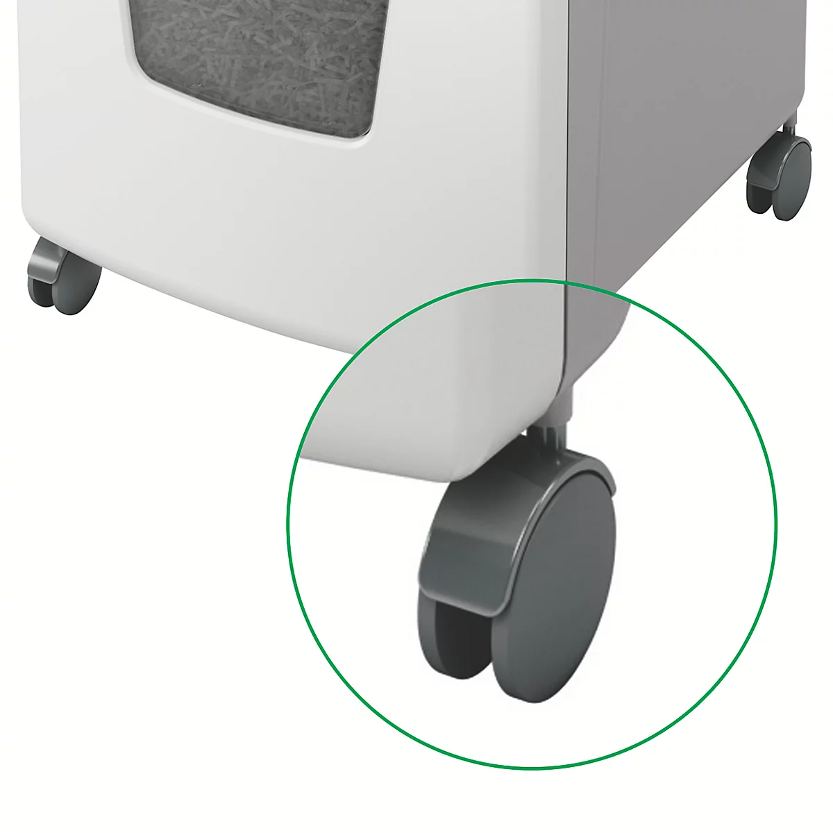 Leitz IQ Autofeed Office 300 papiervernietiger P4, volledig automatisch, deeltjes snijden 4 x 30 mm, 60 lr, 300 vel snijcapaciteit, met rollen, wit