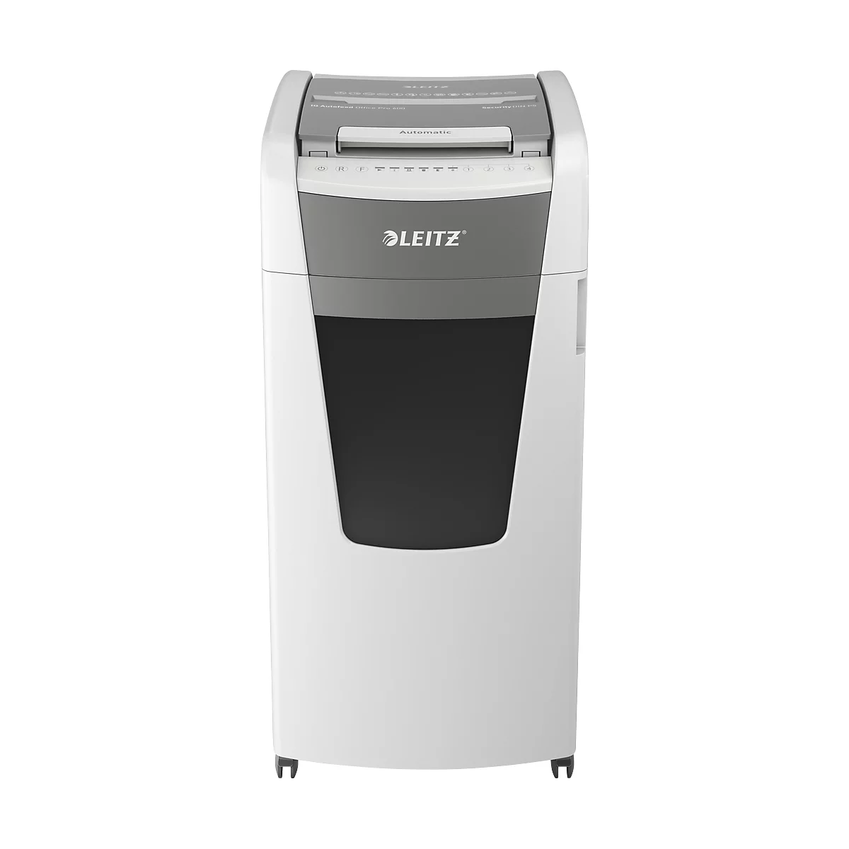 Leitz IQ Autofeed Office Pro 600 papiervernietiger P5, volautomatisch, micro cut 2 x 15 mm, 110 l, snijcapaciteit 600 vel, met rollen, wit