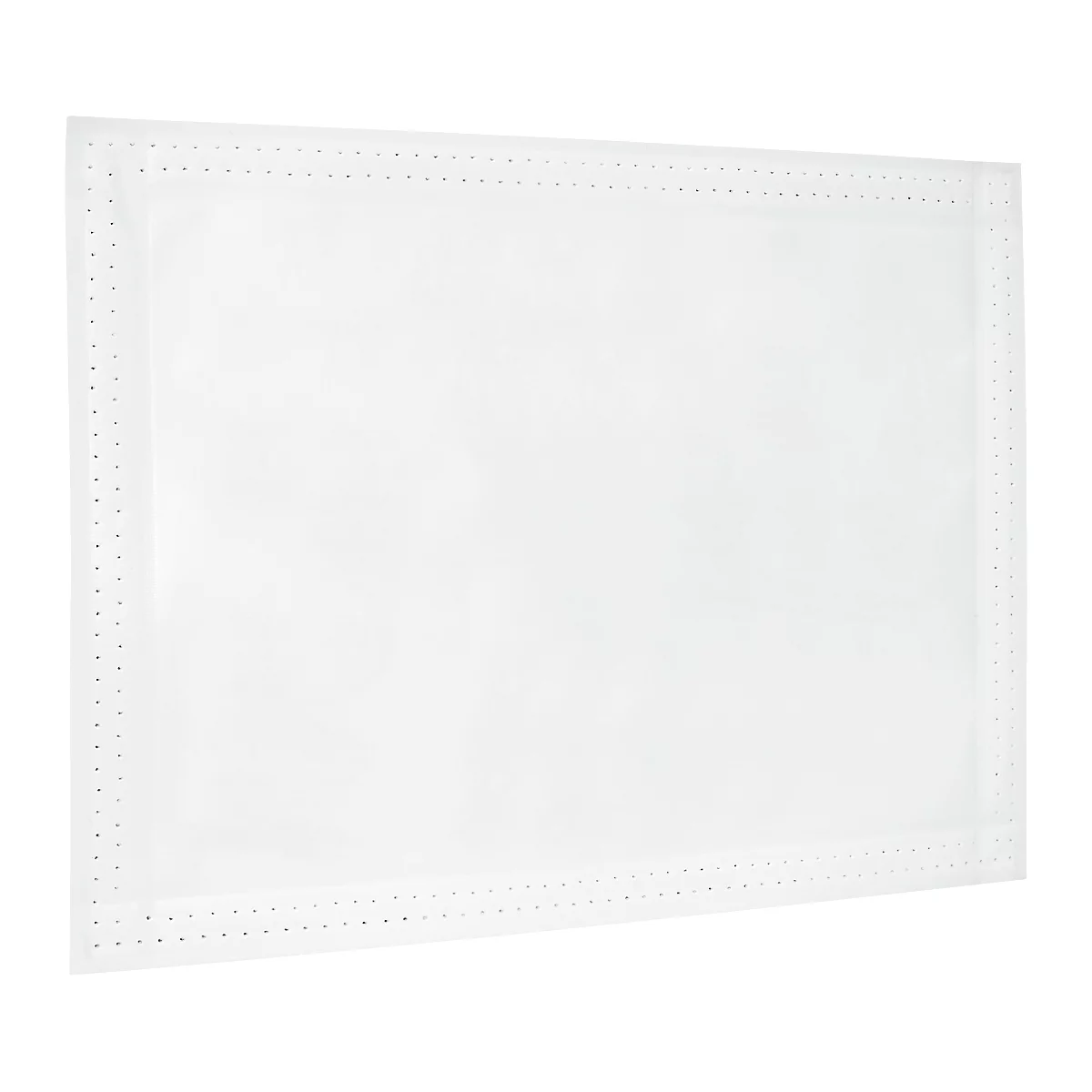 Rectangular white plate with a dotted border.