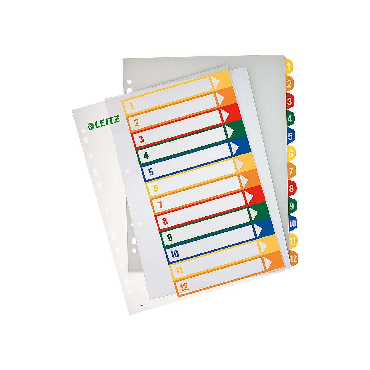 LEITZ® kunststof indexbladen extra breed, cijferindex, cijfers 1-12, nr. 1294