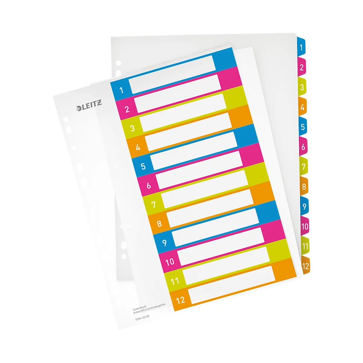 LEITZ® kunststof indexbladen Wow, cijfers 1-12, A4 extra breed, Via pc beletterbaar, losbladig