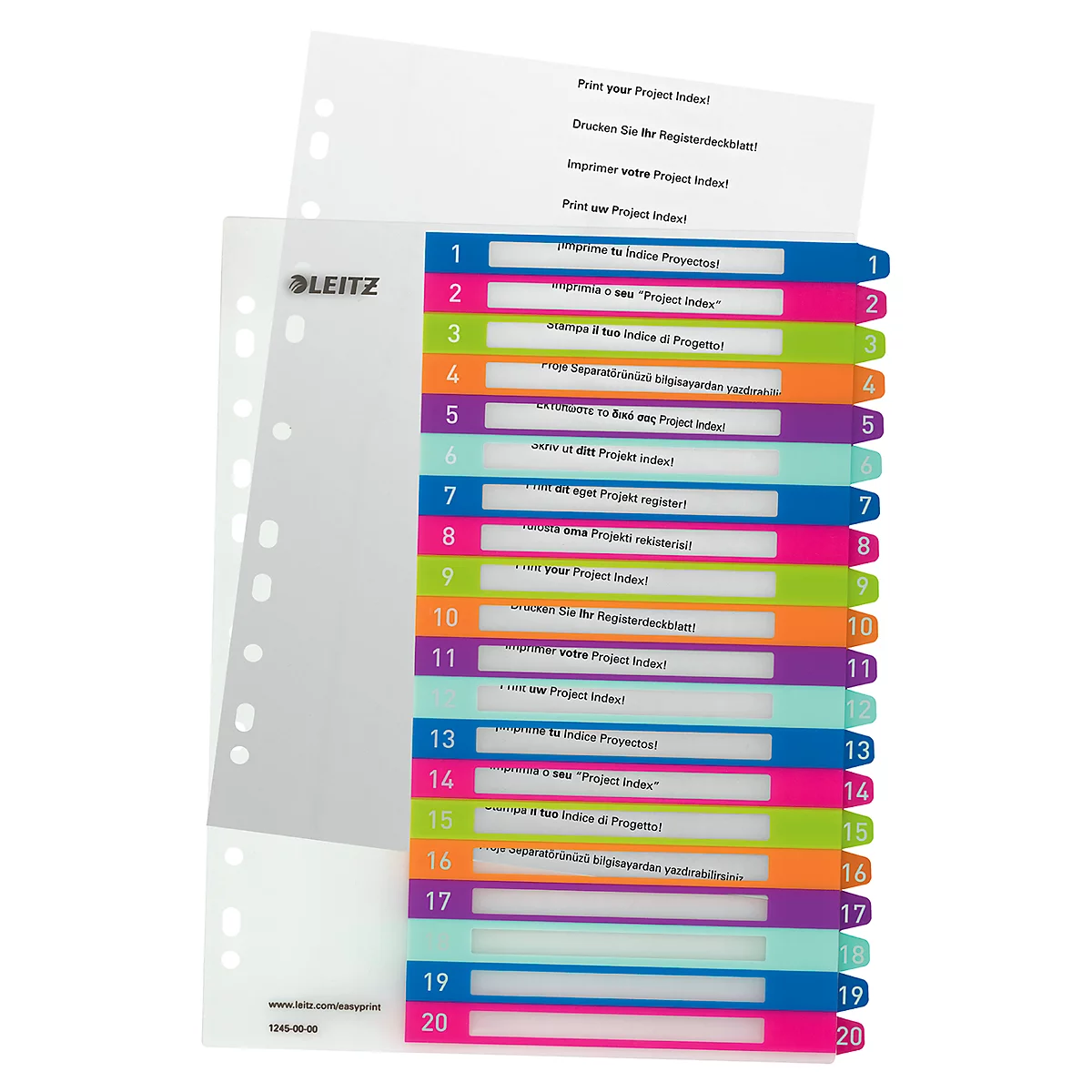 LEITZ® kunststof indexbladen Wow, cijfers 1-20, A4 extra breed, Via PC beletterbaar, losbladig