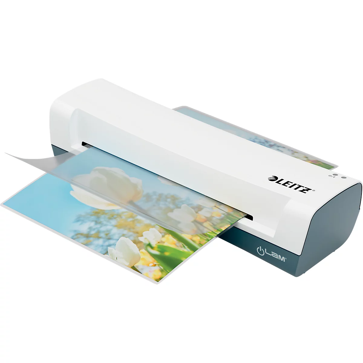 Leitz lamineermachine iLAM Home A4 EU, tot A4, voor folies met een dikte van 75-125 µm, 300 mm/min, incl. film starter kit, wit-grijs