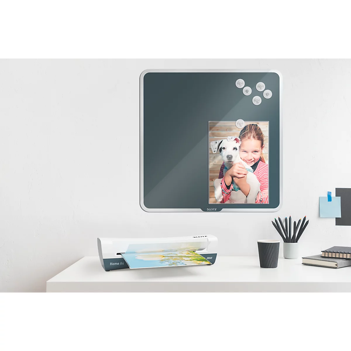 Leitz lamineermachine iLAM Home A4 EU, tot A4, voor folies met een dikte van 75-125 µm, 300 mm/min, incl. film starter kit, wit-grijs