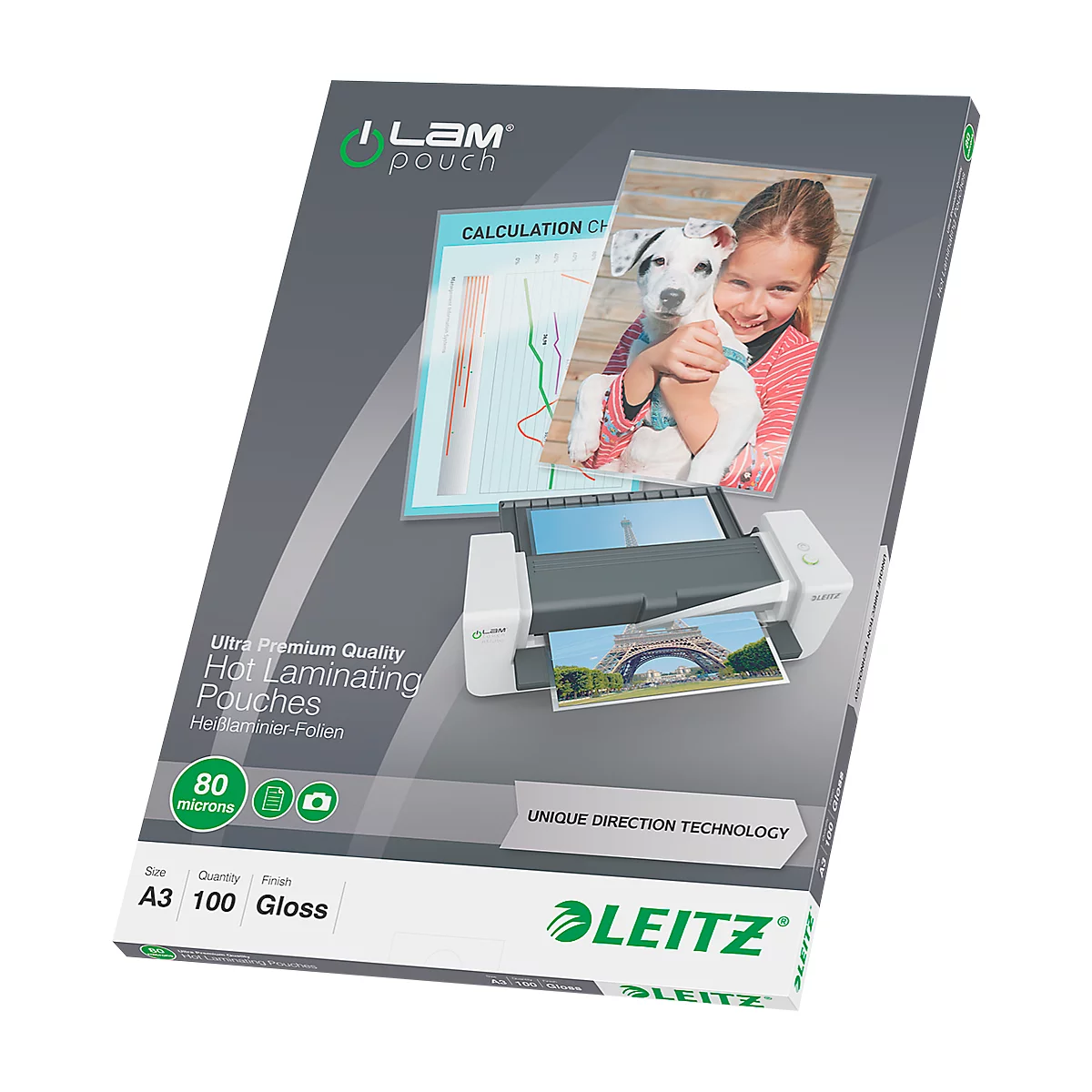 LEITZ® Laminierfolien iLAM, DIN A3, 80 mic, 100 Stück