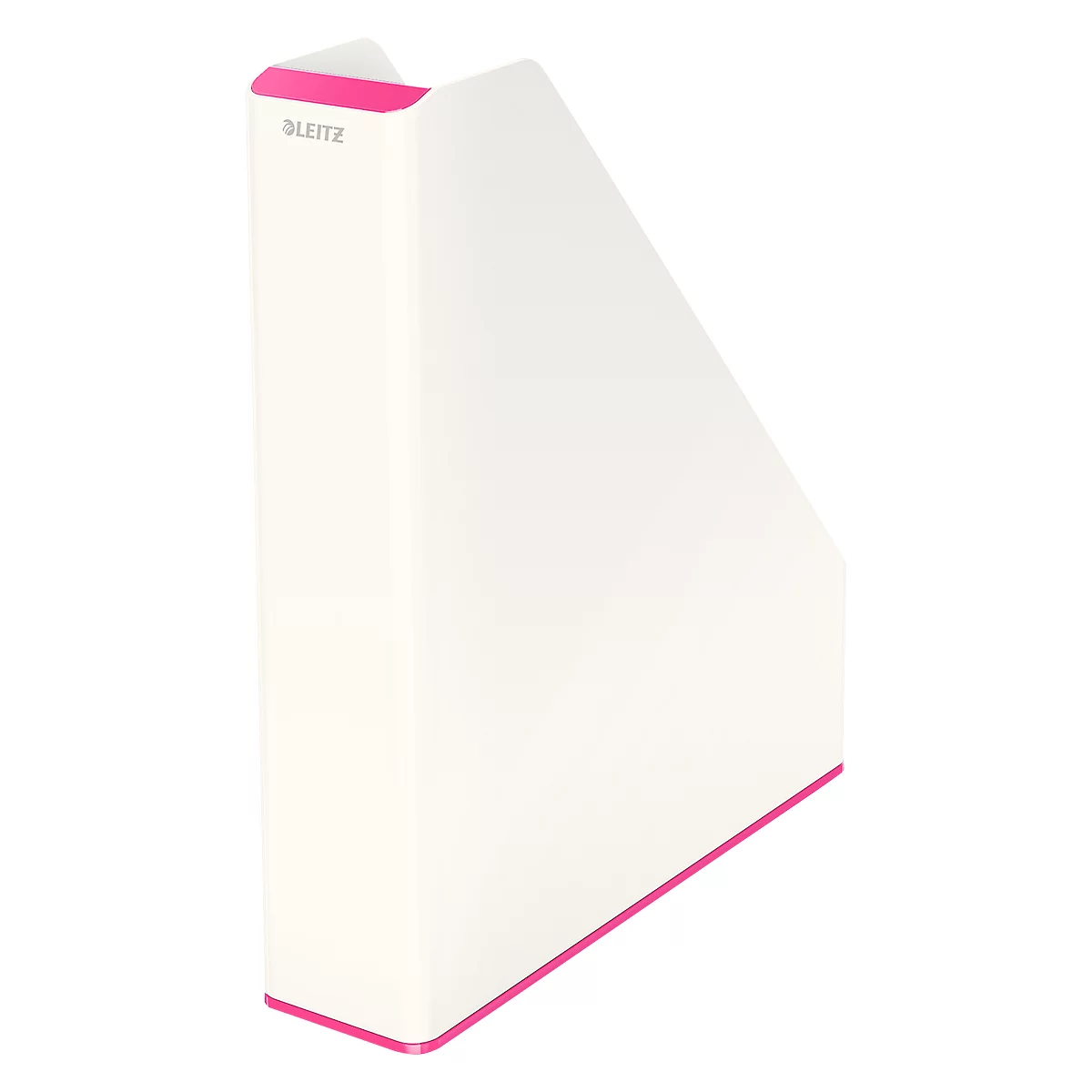 White file holder with pink accents. "LEITZ" lettering on the side.