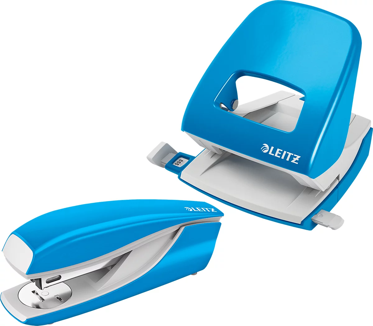 LEITZ® office punch + desktop stapler SET, azul claro