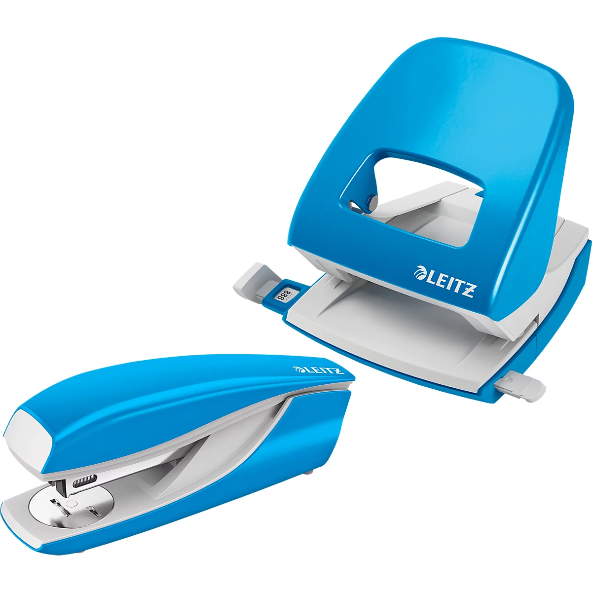 LEITZ® office punch + desktop stapler SET, azul claro