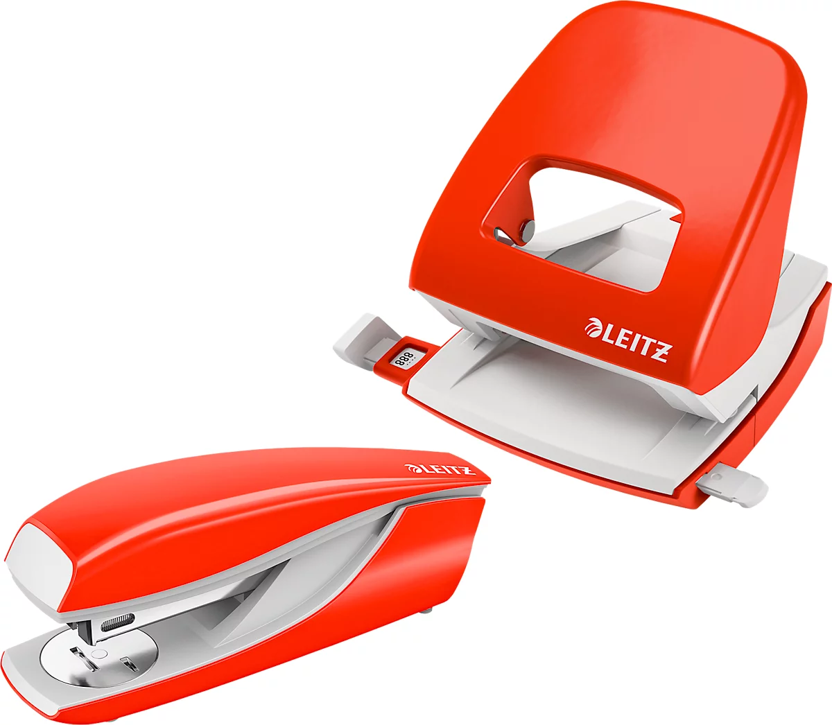 LEITZ® office punch + desktop stapler SET, rojo claro