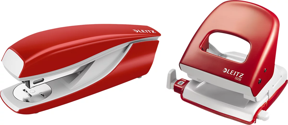 LEITZ® office punch + desktop stapler SET, rojo