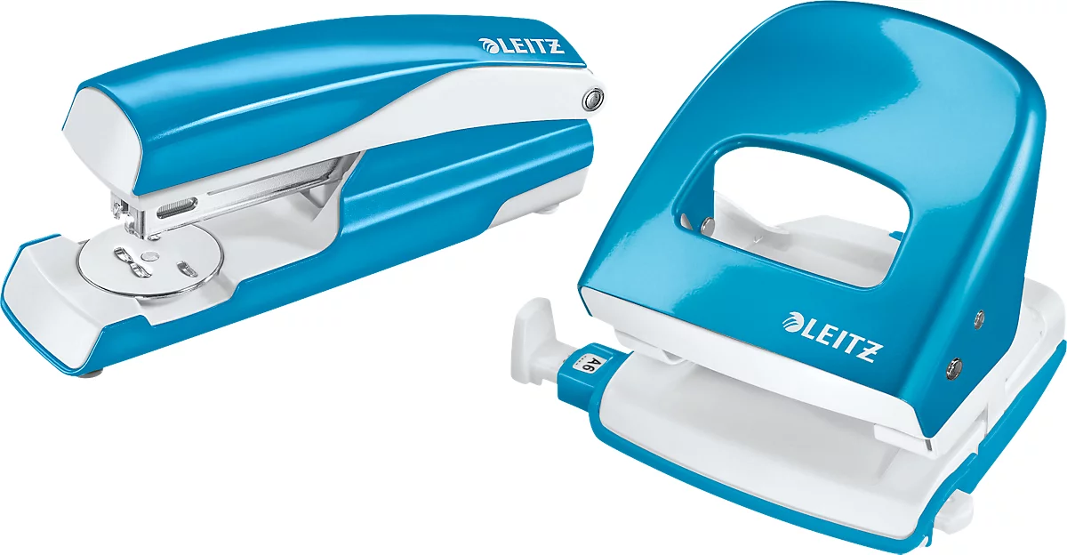 LEITZ® office punch + desktop stapler Wow SET, azul metálico