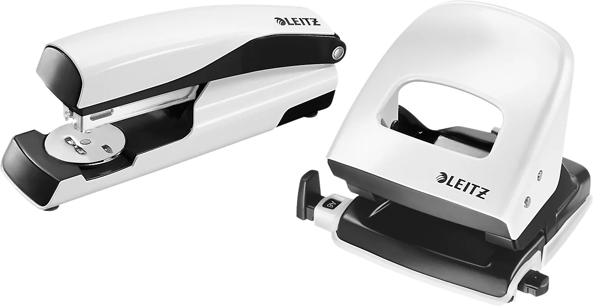LEITZ® office punch + desktop stapler Wow SET, pearl white