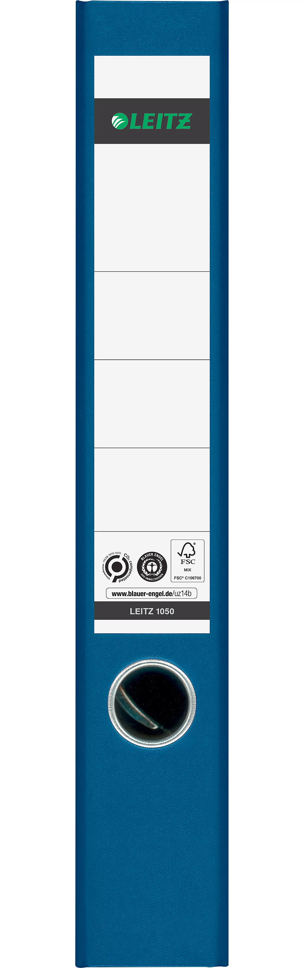 LEITZ® Ordner 1050, DIN A4, Rückenbreite 52 mm, Griffloch, geklebtes Rückenschild, klimaneutral, Hartpappe, 20 Stück, blau