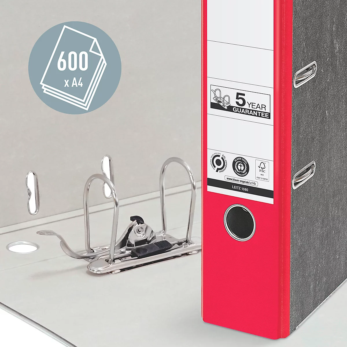 LEITZ® ordner 1080, A4, rugbreedte 80 mm, rood