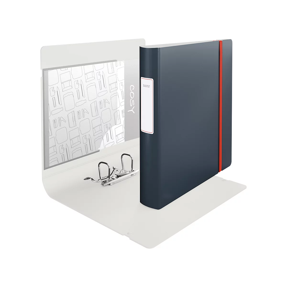 Leitz® ordner 180° Active Cosy, A4, rugbreedte 65 mm, 180° hefboommechanisme, gelijmd rugetiket &amp; elastiek, grijs