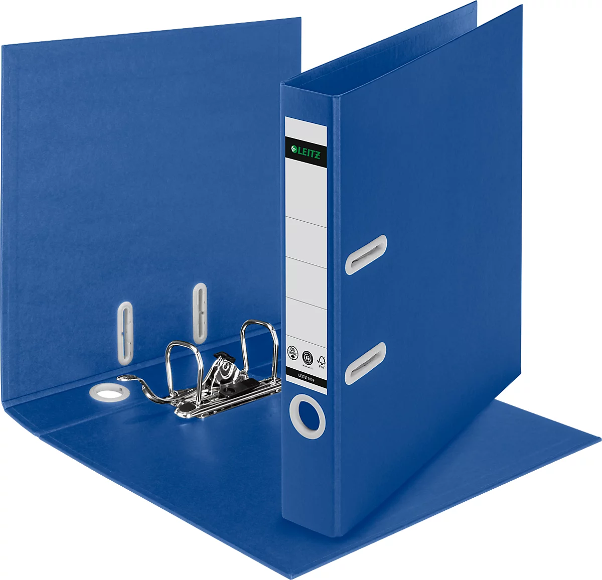 LEITZ® Ordner Recycle, A4, Rückenbreite 50 mm, 180°-Hebelmechanik, Rückenschild & Griffloch, zu 100 % recycelbar, blau