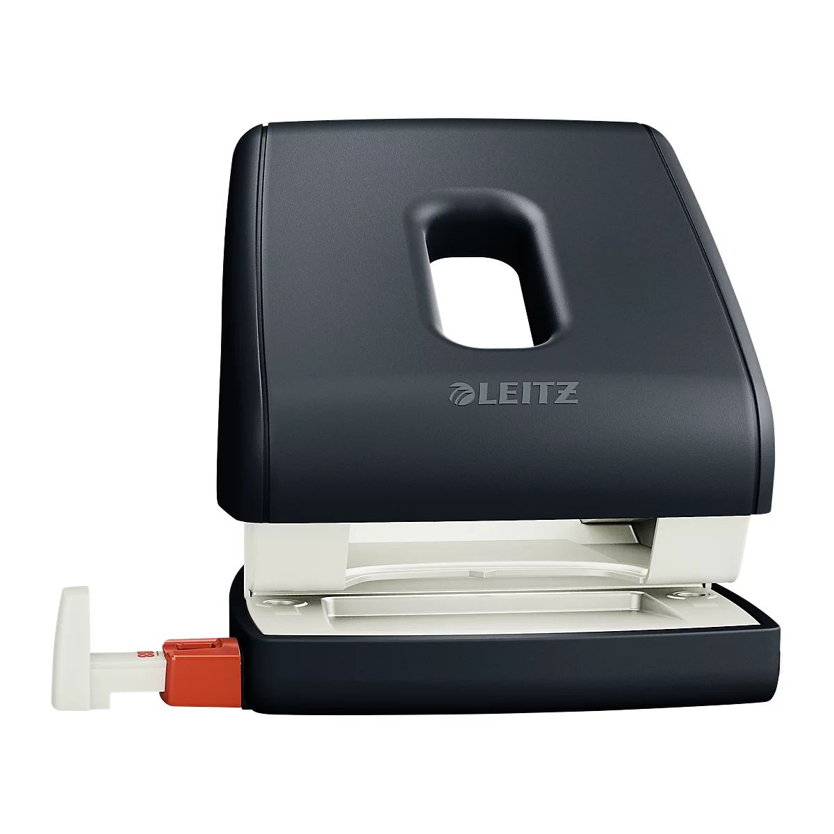 Black Leitz hole puncher, white interior and red lever.