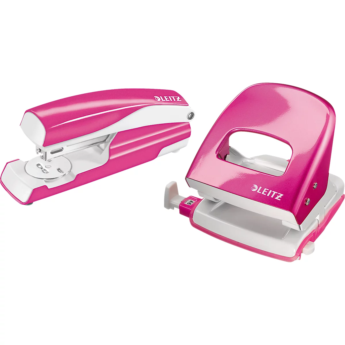 LEITZ® perforator + tafelnietmachine Wow SET, metallic-felroze