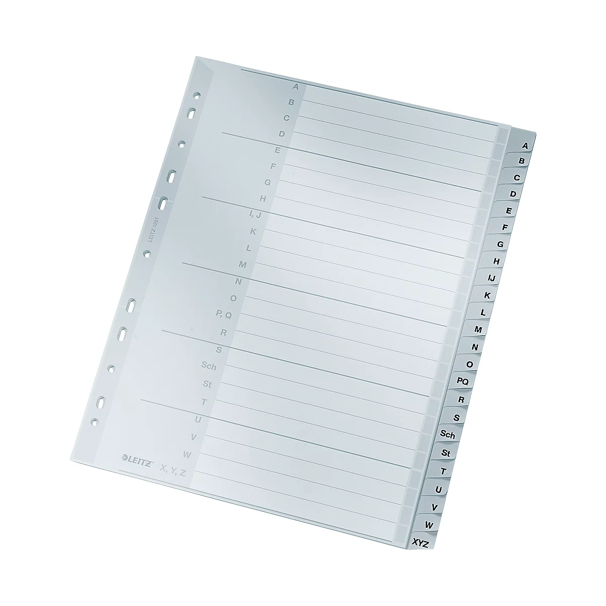 Transparent index card with alphabetical subdivisions. Letters from A to Z are listed on the right edge and between the lines for notes.
