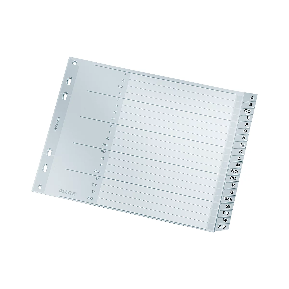 Transparent index card with letters, lines and perforation. A clear structure for order.