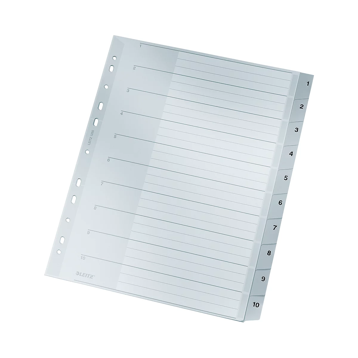 Transparent file divider with vertical numbering from 1 to 10. Divided by horizontal lines.