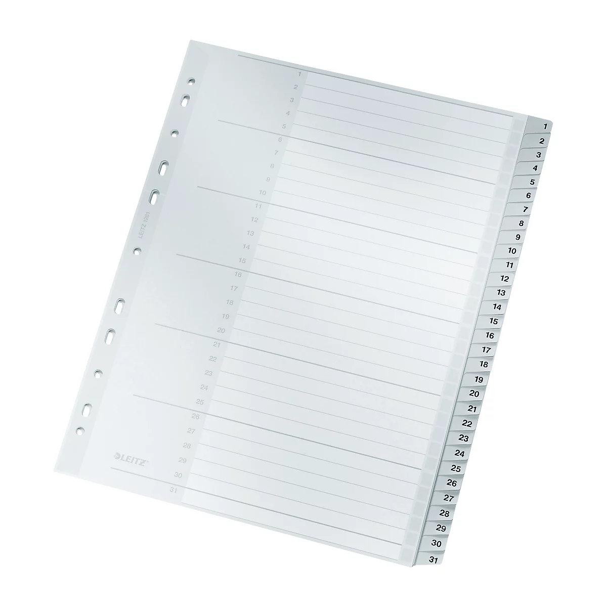 Transparent divider with perforated holes and numbered sections from 1 to 31.