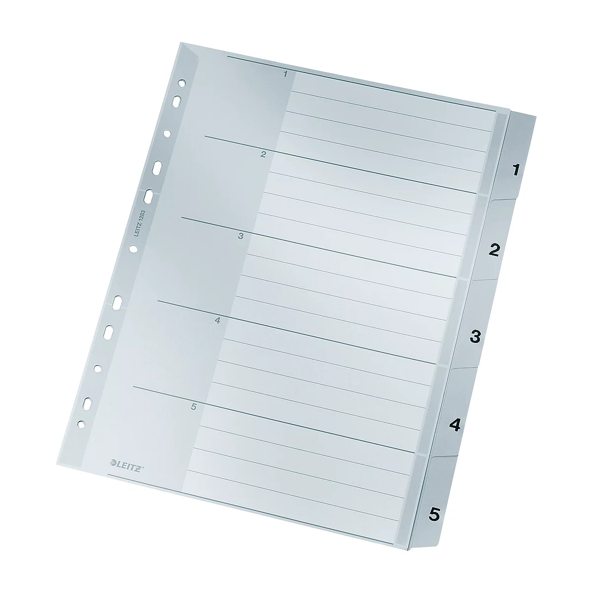 Transparent file divider with 5 compartments, each numbered.
