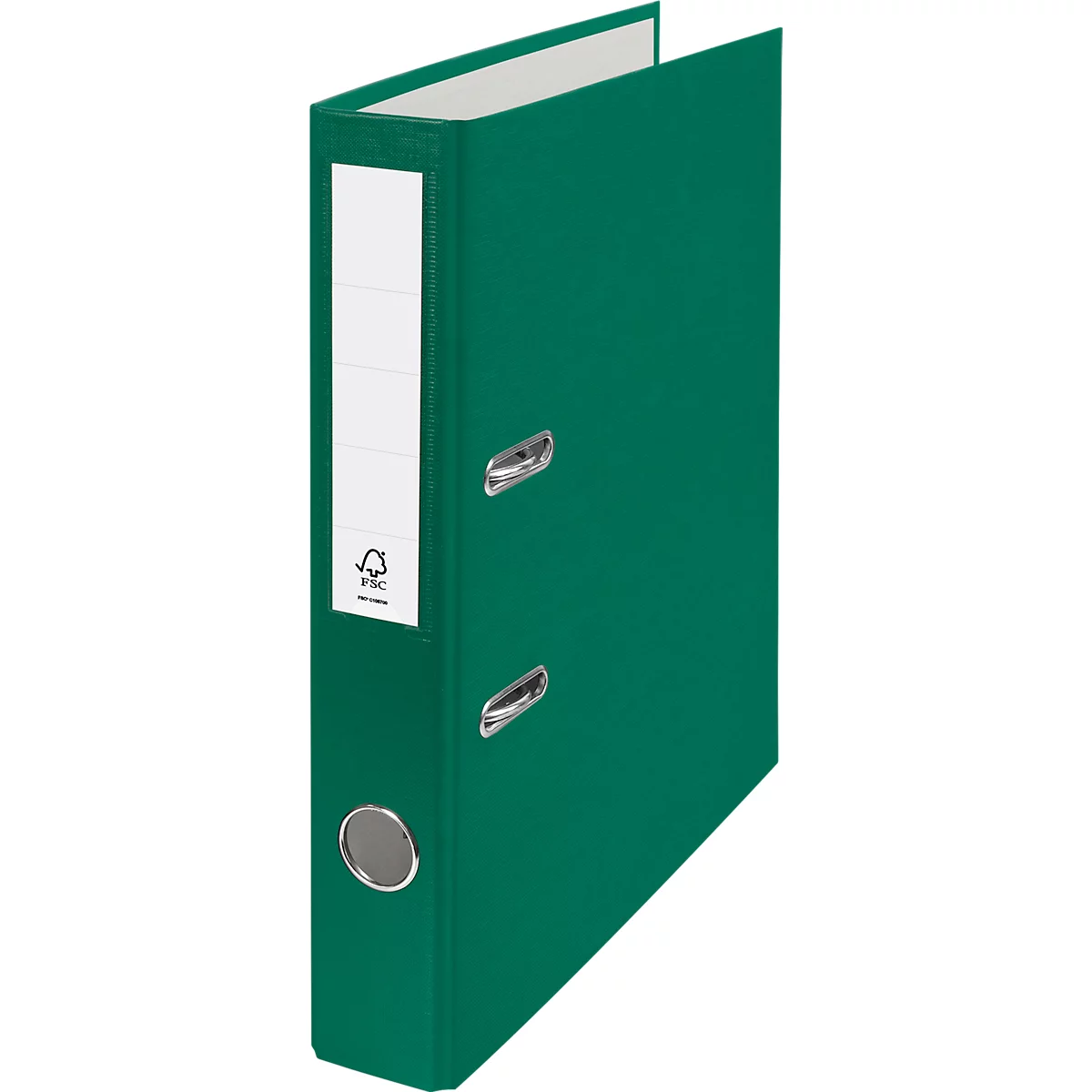 Green file folder with white label. A white inside can be seen at the top.