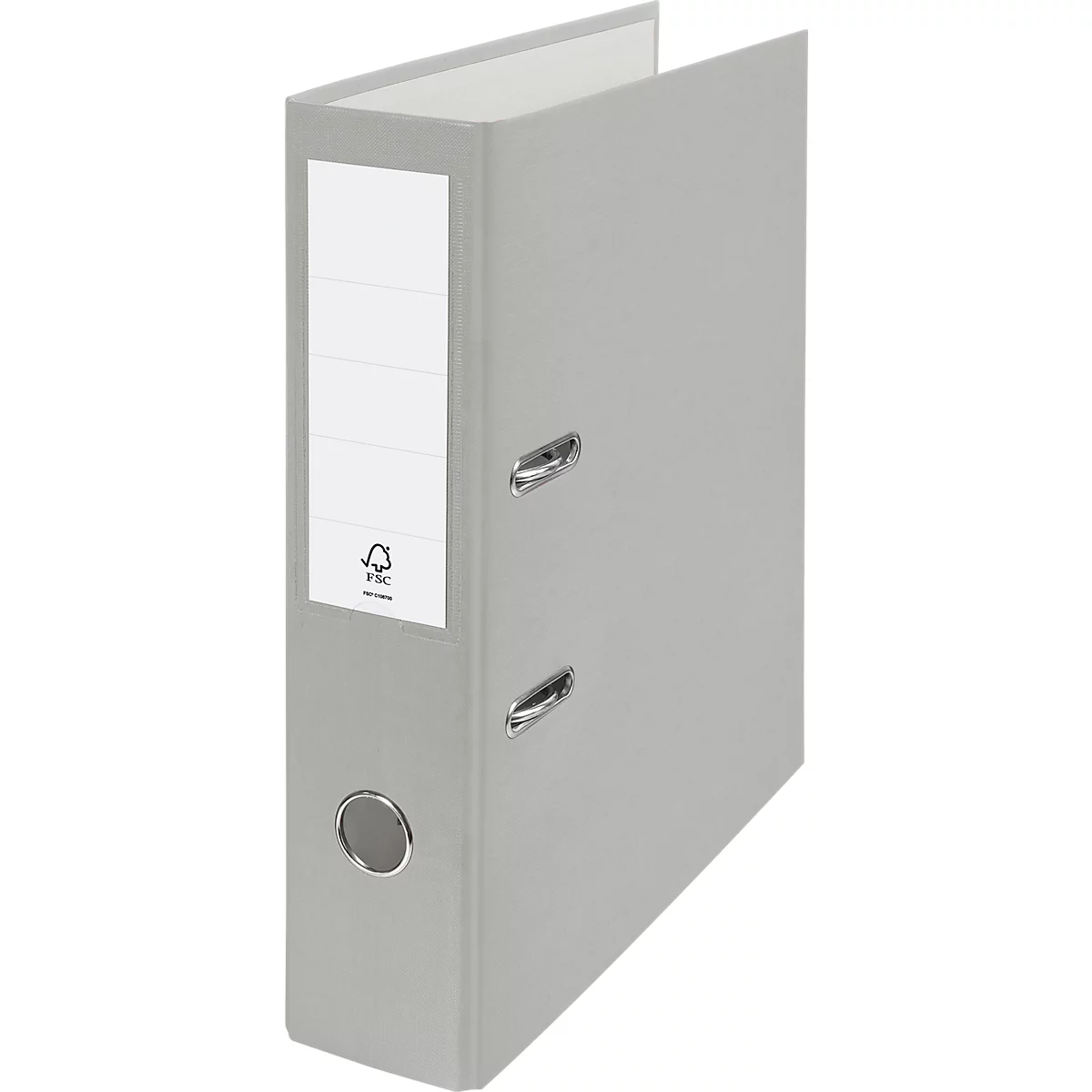 Grey binder with white label and FSC logo.