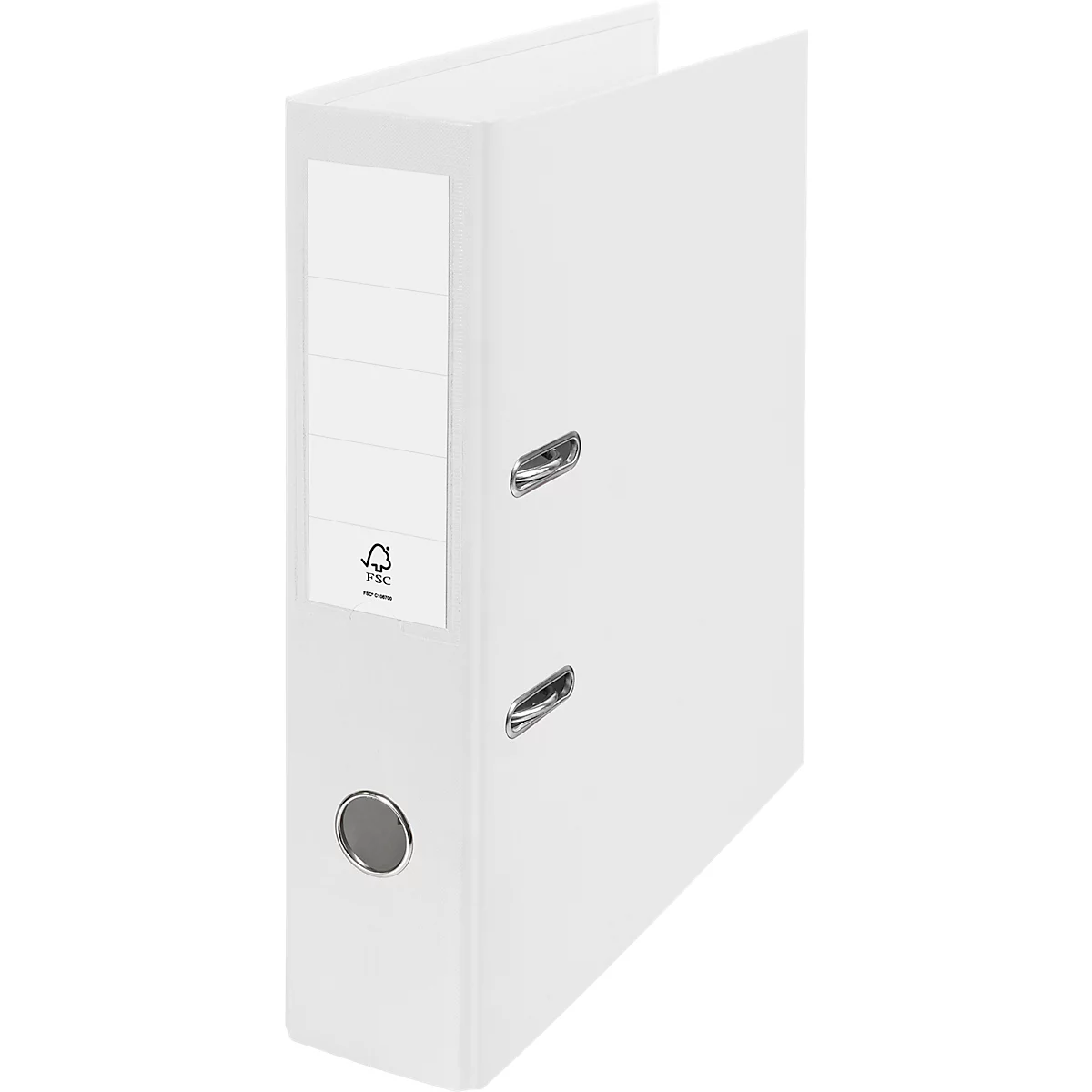 White binder with handles and label field. With FSC seal.