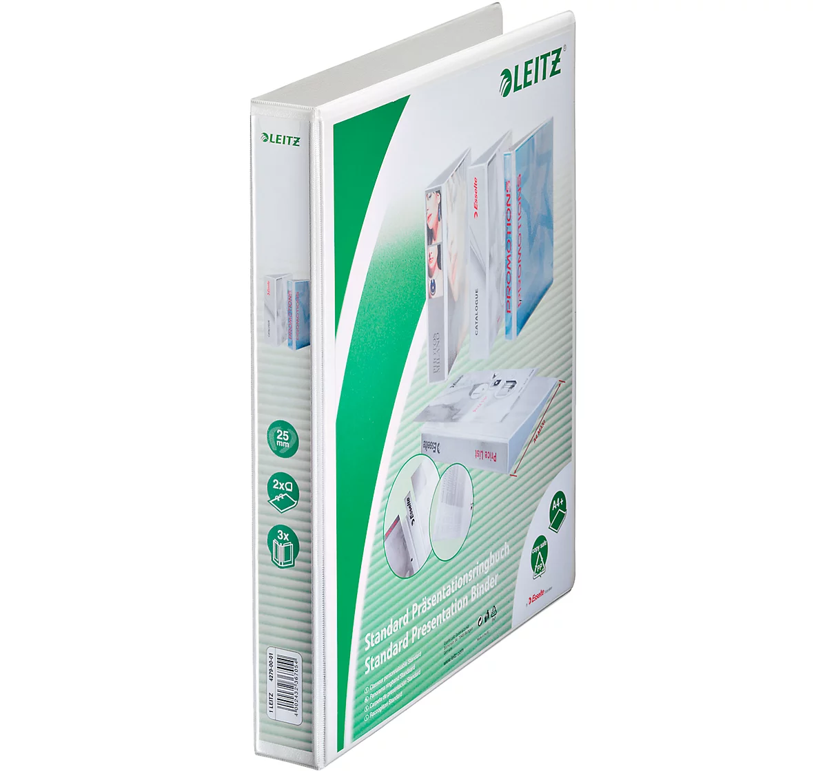 LEITZ® Präsentationsringbuch, DIN A4, 2-Ring-Mechanik, Rückenbreite 44 mm