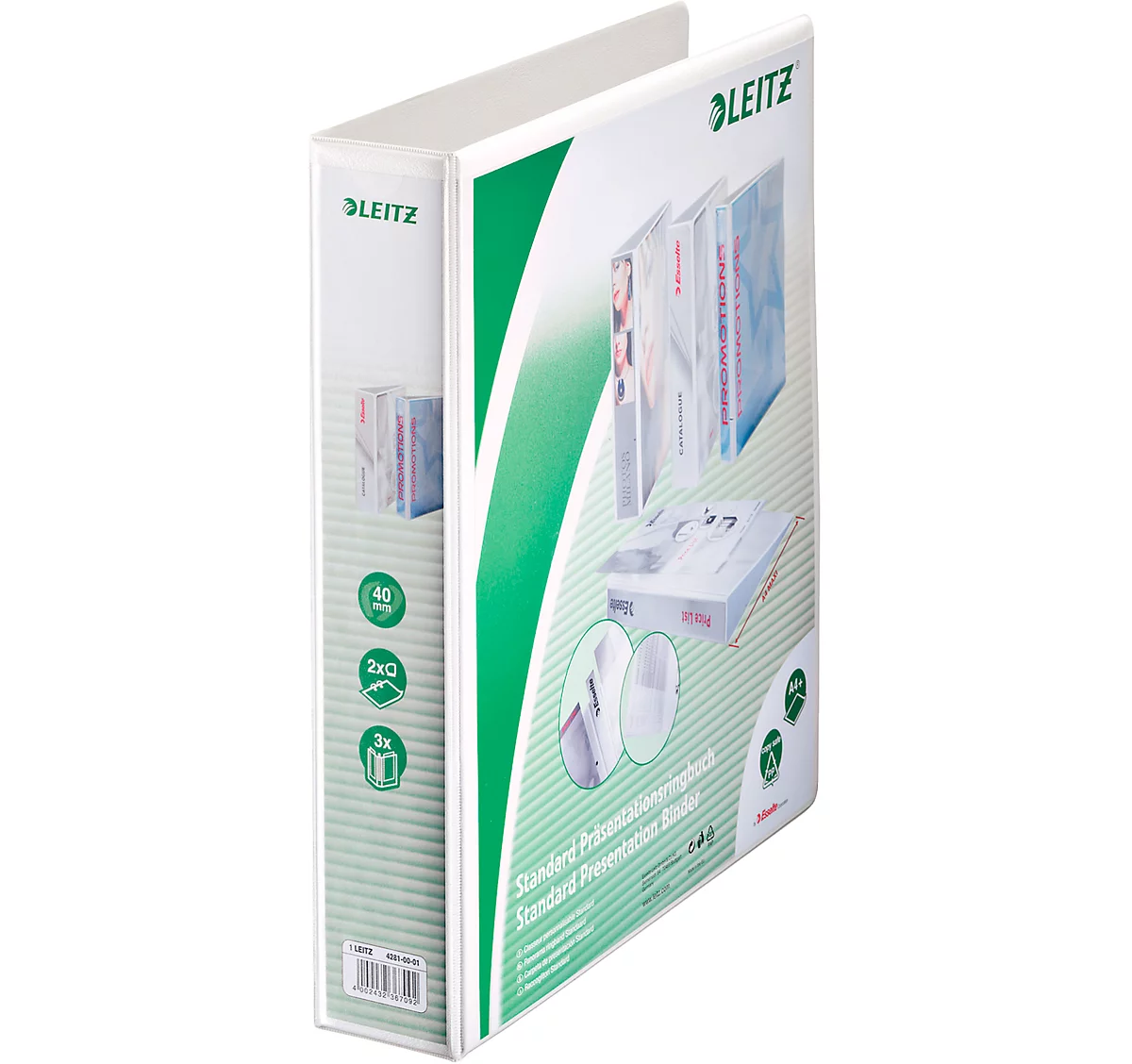 LEITZ® Präsentationsringbuch, DIN A4, 2-Ring-Mechanik, Rückenbreite 63 mm