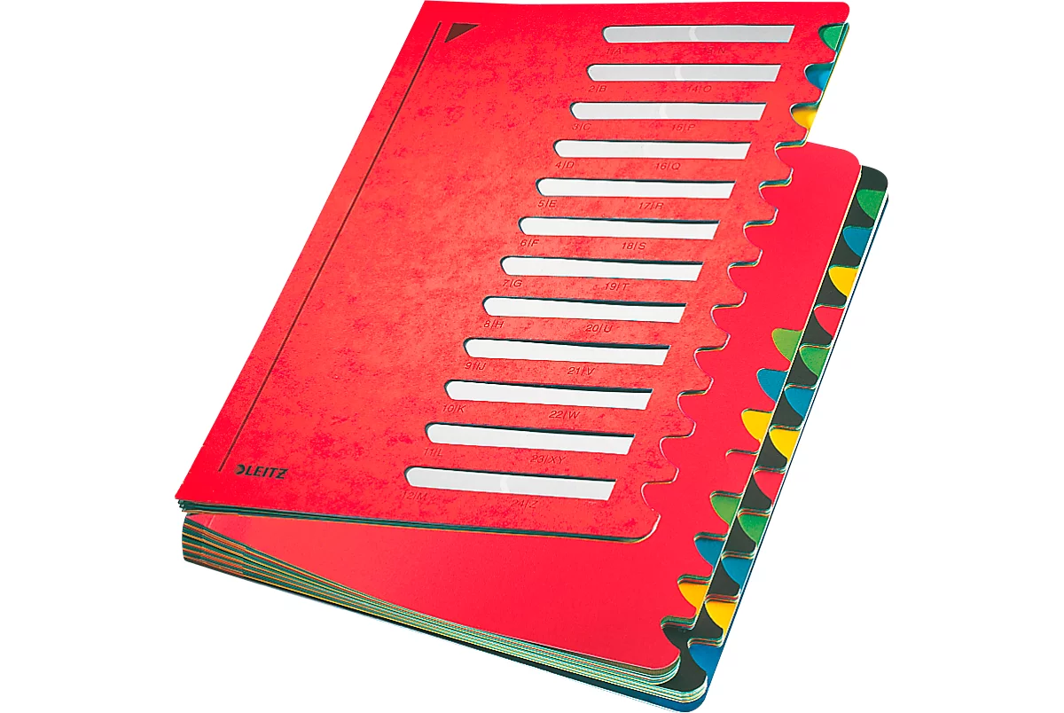 Leitz Pult-Ordner A4, mit 24 Fächern, aus langlebigem Karton, rot