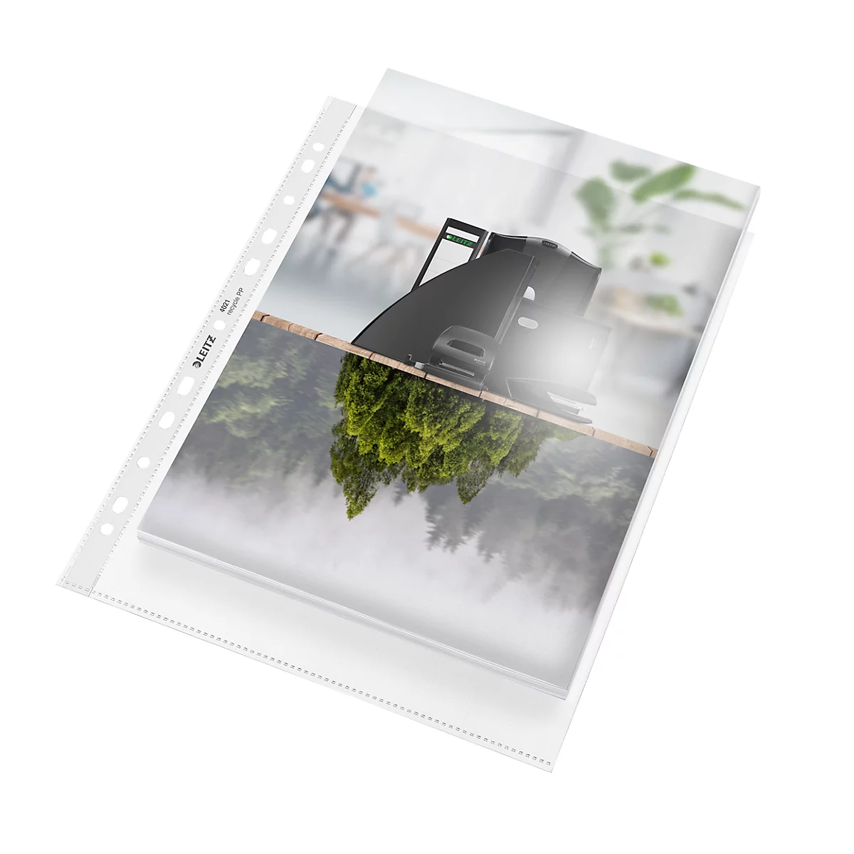 Leitz® Recycle brochurehoezen, A4 maxi formaat, universele perforatie, documentbestendig, 100% recyclebaar, gerecyclede folie, transparant, 25 stuks