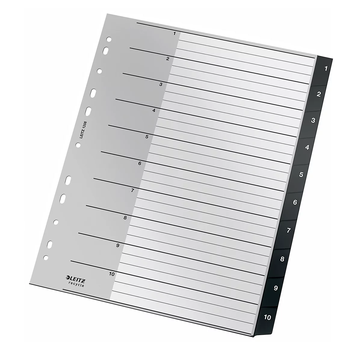 Leitz® Recycle indexmap, A4, beschrijfbaar, universele perforatie, 100% recyclebaar, kunststof, zwart, tabbladen 1-10