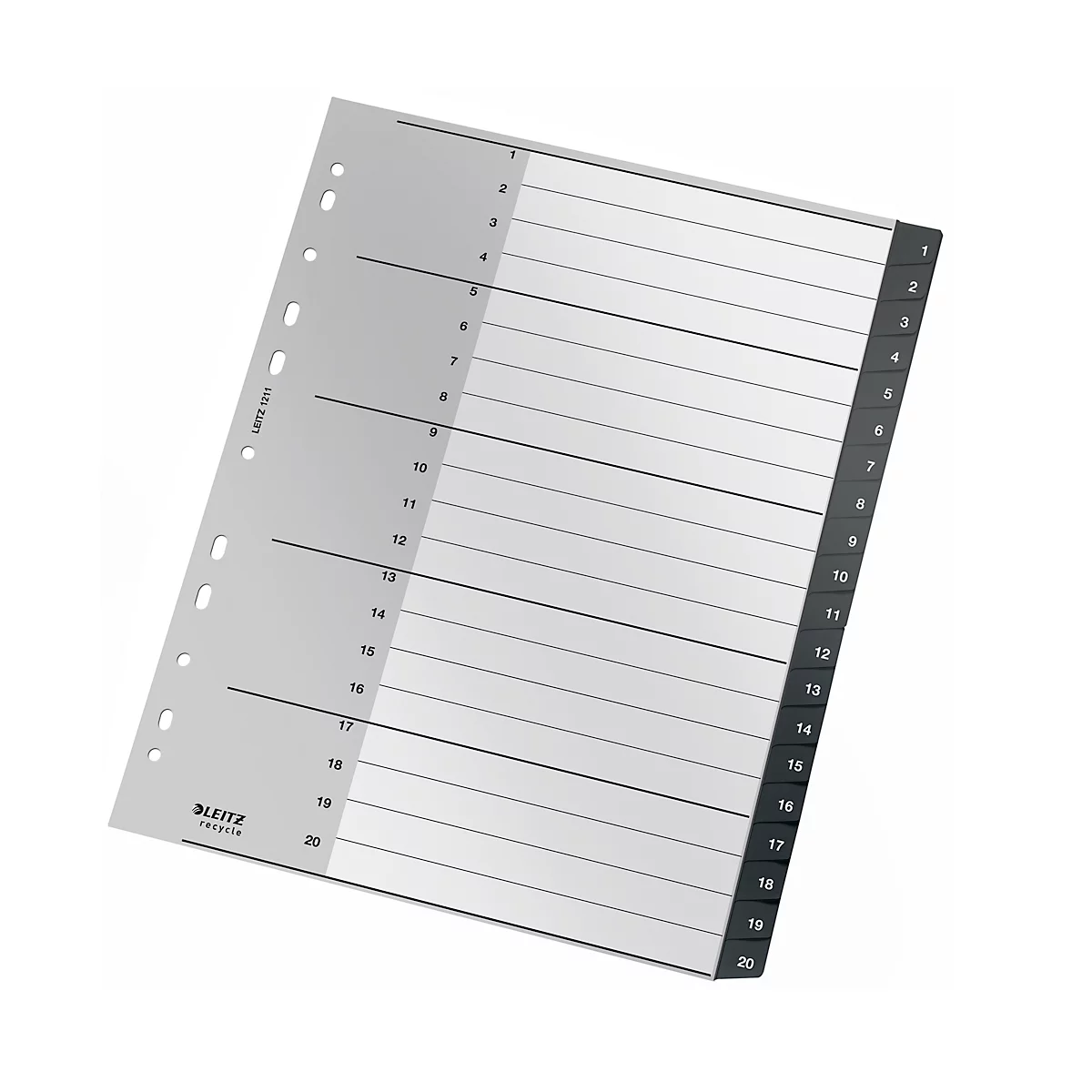 Leitz® Recycle indexmap, A4, beschrijfbaar, universele perforatie, 100% recyclebaar, kunststof, zwart, tabbladen 1-20