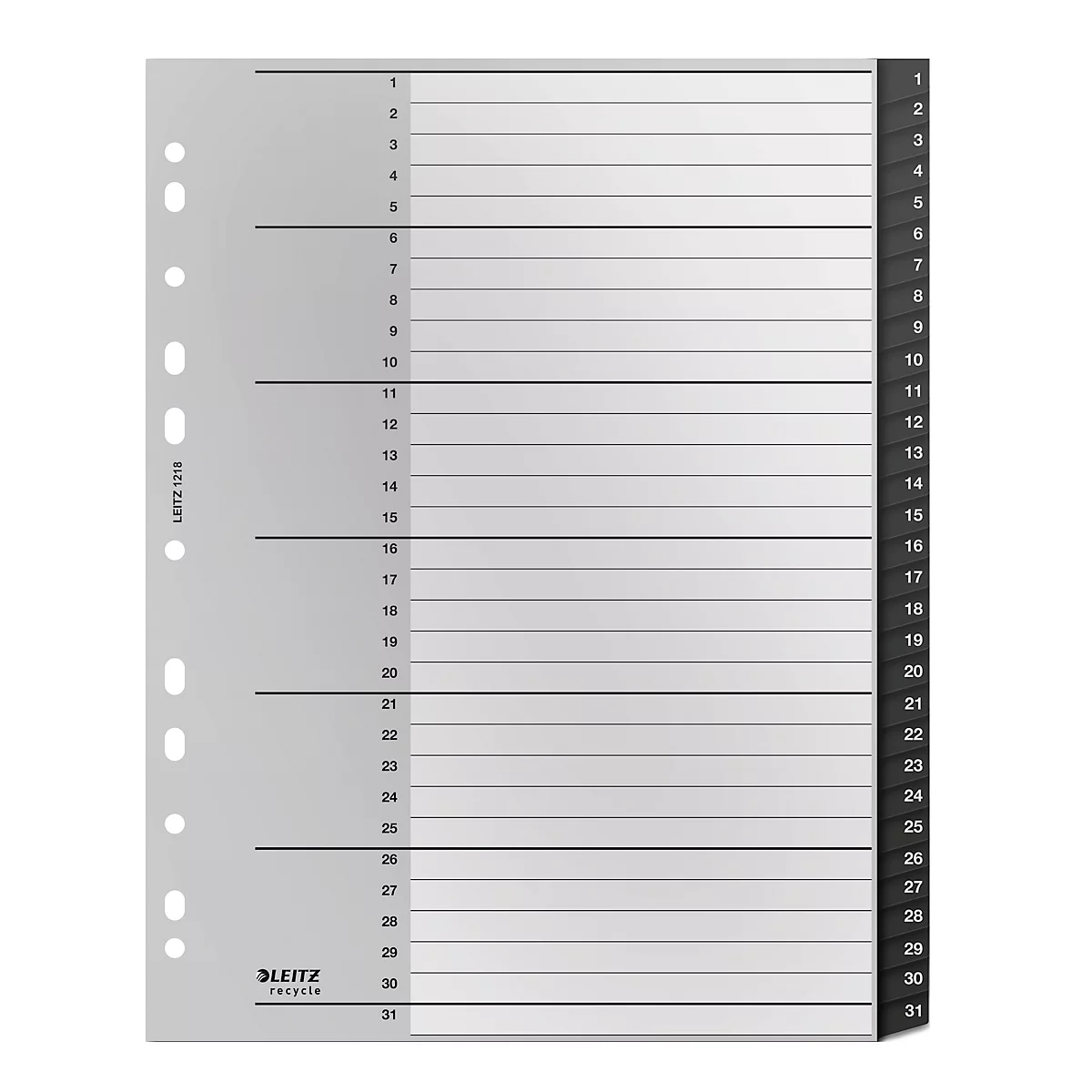 Leitz® Recycle indexmap, A4, beschrijfbaar, universele perforatie, 100% recyclebaar, kunststof, zwart, tabbladen 1-31