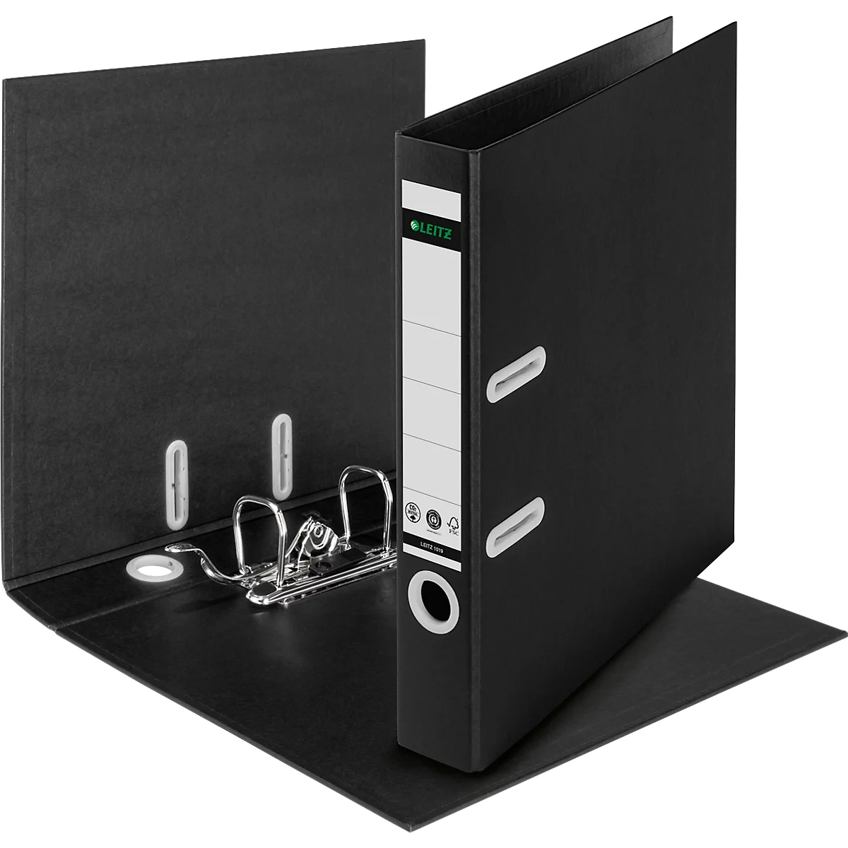 LEITZ® Recycle map, A4, rugbreedte 50 mm, 180° hefboommechanisme, rugetiket &amp; grijpgat, 100% recyclebaar, zwart.